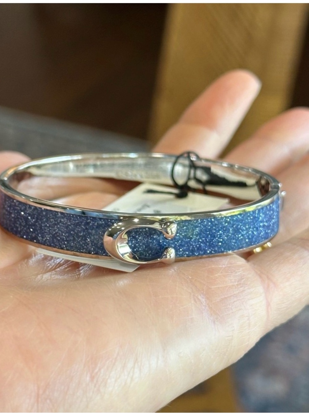 NWT Coach Glitter C Hinged Bracelet in Blue and SilverRetail $98 - Picture 7 of 8